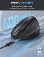 TECKNET Ergonomic Mouse, Bluetooth Wireless Vertical Mouse, Rechargeable Battery, Quiet Clicks, 4800 DPI Adjustable, BT5.0/3.0 & 2.4G Connect, Easy to use, Wide Compatibility - Black - Image 5