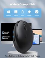 TECKNET Ergonomic Mouse, Bluetooth Wireless Vertical Mouse, Rechargeable Battery, Quiet Clicks, 4800 DPI Adjustable, BT5.0/3.0 & 2.4G Connect, Easy to use, Wide Compatibility - Black - Image 7
