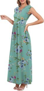 DB MOON Womens 2025 Maxi Dresses Empire Waist Long Summer Dress Casual Cap Short Sleeve Sundress with Pockets - Image 3
