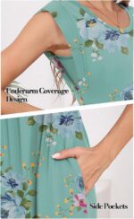 DB MOON Womens 2025 Maxi Dresses Empire Waist Long Summer Dress Casual Cap Short Sleeve Sundress with Pockets - Image 4