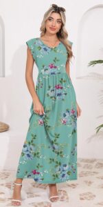 DB MOON Womens 2025 Maxi Dresses Empire Waist Long Summer Dress Casual Cap Short Sleeve Sundress with Pockets - Image 5