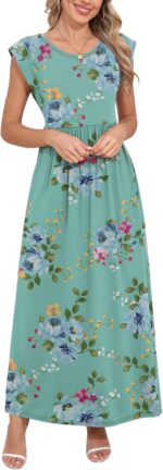 DB MOON Womens 2025 Maxi Dresses Empire Waist Long Summer Dress Casual Cap Short Sleeve Sundress with Pockets - Image 6