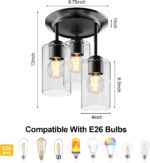 Kalium 3-Lights Semi Flush Mount Ceiling Light Fixture, Farmhouse Light Fixtures, Ceiling Light Decor for Kitchen, Foyer, Entryway, Matte Black with Clear Glass Shade. - Image 7