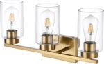 3-Light Bathroom Vanity Light, Modern Brushed Gold Wall Lights with Clear Glass Shades, Bathroom Wall Sconce Lamp for Mirror Living Room Bedroom Hallway - Image 3