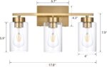 3-Light Bathroom Vanity Light, Modern Brushed Gold Wall Lights with Clear Glass Shades, Bathroom Wall Sconce Lamp for Mirror Living Room Bedroom Hallway - Image 4