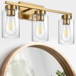 3-Light Bathroom Vanity Light, Modern Brushed Gold Wall Lights with Clear Glass Shades, Bathroom Wall Sconce Lamp for Mirror Living Room Bedroom Hallway - Image 5