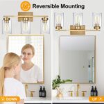 3-Light Bathroom Vanity Light, Modern Brushed Gold Wall Lights with Clear Glass Shades, Bathroom Wall Sconce Lamp for Mirror Living Room Bedroom Hallway - Image 6