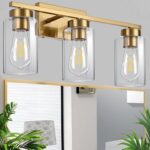 3-Light Bathroom Vanity Light, Modern Brushed Gold Wall Lights with Clear Glass Shades, Bathroom Wall Sconce Lamp for Mirror Living Room Bedroom Hallway - Image 8