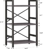 Homeiju Bookshelf, 3 Tier Industrial Bookcase, Metal Small Bookcase, Rustic Etagere Book Shelf Storage Organizer for Living Room, Bedroom, and Home Office(Grey) Patent Pending D29873033 - Image 4