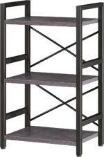 Homeiju Bookshelf, 3 Tier Industrial Bookcase, Metal Small Bookcase, Rustic Etagere Book Shelf Storage Organizer for Living Room, Bedroom, and Home Office(Grey) Patent Pending D29873033 - Image 9