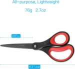 LIVINGO 2 Pack 8" Titanium Non-Stick Scissors, Professional Stainless Steel Comfort Grip, All-Purpose, Straight Office Craft Scissors for DIY(Red/Black) - Image 3