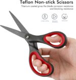 LIVINGO 2 Pack 8" Titanium Non-Stick Scissors, Professional Stainless Steel Comfort Grip, All-Purpose, Straight Office Craft Scissors for DIY(Red/Black) - Image 5