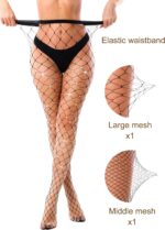 VEBZIN 2 Pack Sparkly Large And Medium Mesh Fishnet Tights For Women Glitter Rhinestone Fishnets Stockings - Image 4