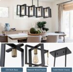 35.4" Kitchen Island Lighting Fixture, Dining Room 4 Lights Chandeliers, Black Wood+Metal Pendant Light for Foyer Hallway Living Room - Image 4