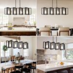 35.4" Kitchen Island Lighting Fixture, Dining Room 4 Lights Chandeliers, Black Wood+Metal Pendant Light for Foyer Hallway Living Room - Image 8