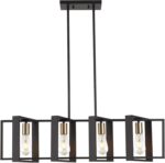 35.4" Kitchen Island Lighting Fixture, Dining Room 4 Lights Chandeliers, Black Wood+Metal Pendant Light for Foyer Hallway Living Room - Image 9
