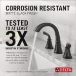 Delta Geist Matte Black Bathroom Faucet 3 Hole, 8 Inch Widespread Bathroom Sink Faucet for Vanity, Push-Pop Drain Assembly, Matte Black 35864LF-BL - Image 3