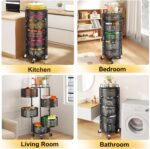 SNTD Fruit and Vegetable Basket Bowls for Kitchen with Metal Top Lid, 5 Tier Rotating Storage Rack Cart for Potato Onion Bread Banana, Wire Basket Organizer on Wheels, Large, Black - Image 8