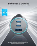 Anker USB-C Car Charger, iPhone 16 Car Charger, 67W 3-Port Compact Fast Charger, 535 Car Adapter with PIQ 3.0 for iPhone 16/15, Galaxy S23, MacBook, iPad Air, and More (USB-C to C Cable Included) - Image 3