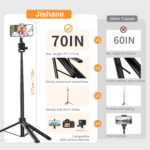 70" Phone Tripod & Selfie Stick, Extendable Cell Phone Tripod Stand with Wireless Remote for Vlogging/Live Streaming, Compatible with All Phones, Cameras - Image 8