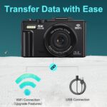 Digital Cameras for Photography 5K - 75MP Vlogging Camera for YouTube WiFi - UHD Autofocus Vlog Camera 3" 180° Flip Screen with 18X Zoom - Travel YouTube with 32GB SD Card, 2 Batteries - Image 6