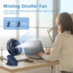 Portable Misitng Fan, 8000mAh Battery Operated Clip On Fan with Clip for Desk, Auto Oscillating, 3 Speeds, 2 Mist Modes with Remote, Working Time for Home Stroller Office and Outdoor - Image 6