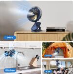 Portable Misitng Fan, 8000mAh Battery Operated Clip On Fan with Clip for Desk, Auto Oscillating, 3 Speeds, 2 Mist Modes with Remote, Working Time for Home Stroller Office and Outdoor - Image 8