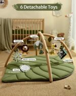 Blissful Diary Baby Play Gym & Activity Mat, Oversize Leaf Shaped Baby Play Mat w 6 Detachable Toys, Tummy Time Mat Promote Motor Skills & Sensory Development Mat, Newborn Infant Baby Essentials Gift - Image 4