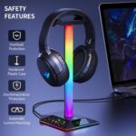 Gaming Headphone Stand PC Accessories - RGB Headset Stand with 2 USB Charger, Cool LED Headphone Holder PC Gaming Accessories Gift for Boys Men Gamers, Computer Game Hardware for Desk - Image 5