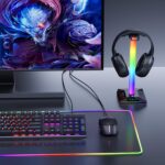 Gaming Headphone Stand PC Accessories - RGB Headset Stand with 2 USB Charger, Cool LED Headphone Holder PC Gaming Accessories Gift for Boys Men Gamers, Computer Game Hardware for Desk - Image 6