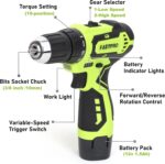 FASTPRO 175-Piece 12V Cordless Drill Set, Drill Driver and Home Tool Kit, House Repairing Tool with 12-Inch Storage Tool Bag, For DIY, Home Maintenance, Green - Image 8