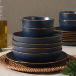 Gibson Home Hazeltine 16 Piece Plates and Bowls Dishes Stoneware Ceramic Dinnerware Set - Navy Blue - Image 5