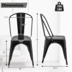 COSTWAY Metal Dining Chairs Set of 4, 18 Inch Stackable Industrial Kitchen Tolix Side Chairs with Detachable High Back for Dining Room, Cafe, Restaurant, Bistro (Black) - Image 4