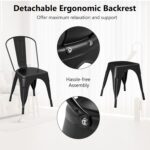 COSTWAY Metal Dining Chairs Set of 4, 18 Inch Stackable Industrial Kitchen Tolix Side Chairs with Detachable High Back for Dining Room, Cafe, Restaurant, Bistro (Black) - Image 6