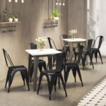 COSTWAY Metal Dining Chairs Set of 4, 18 Inch Stackable Industrial Kitchen Tolix Side Chairs with Detachable High Back for Dining Room, Cafe, Restaurant, Bistro (Black) - Image 9