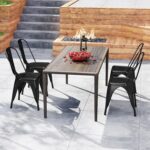 COSTWAY Metal Dining Chairs Set of 4, 18 Inch Stackable Industrial Kitchen Tolix Side Chairs with Detachable High Back for Dining Room, Cafe, Restaurant, Bistro (Black) - Image 10