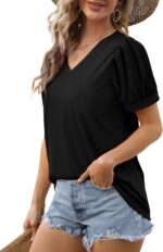 Geifa Womens Summer Tops Puff Short Sleeve V Neck T Shirts Loose Casual Tshirts - Image 4