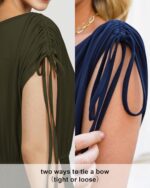 Newshows Womens 2025 Summer Drawstring Cap Sleeve Boat Neck Smocked Casual Vacation Outfits Vestidos Midi Dress - Image 8