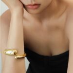 Gold Polished Chunky Twisted Hinged Waterdrop Bangle Bracelet for Women Spiraled Oval Bangle Bracelet - Image 3