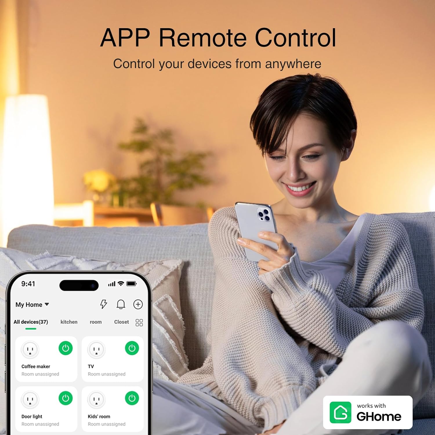Smart Plug, GHome Smart WiFi Plugs Work with Alexa and Google Home, Smart WiFi Outlet with Remote Control and Timer Function, 2.4GHz Wi-Fi Only, No Hub Required, ETL FCC Listed - Image 4