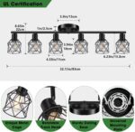 6-Lights Black Semi Flush Mount Ceiling Light, Multi-Directional Ceiling Light Fixtures, Rotatable Kitchen Track Lighting Fixtures with Wire Cages for Living Room, Dining Table, Foyer - Image 3
