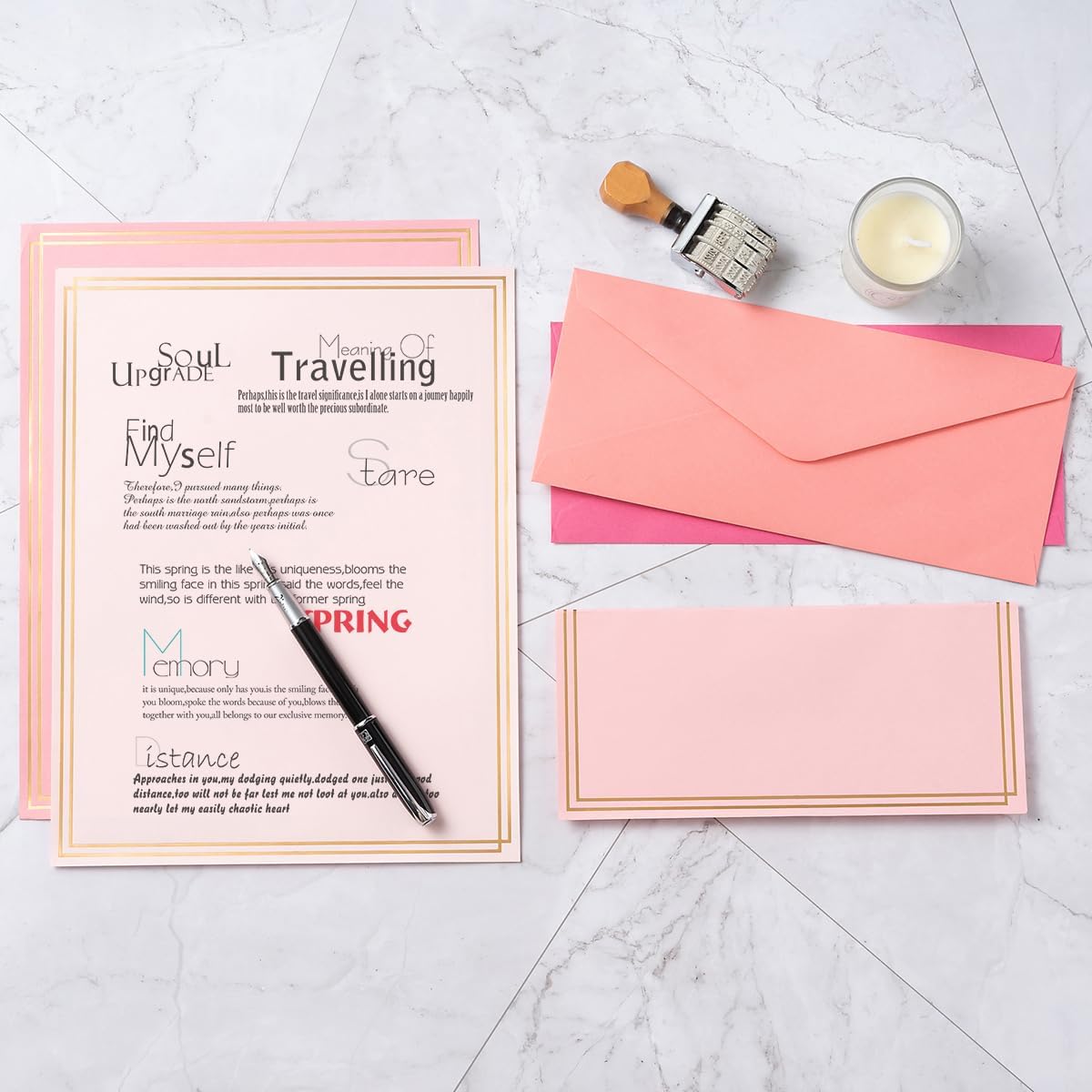 50 Pack Colored Stationery Set, 5 Colors #10 Business Envelopes, 50 Sheets 8.5x11 Paper Sheet and Gold Stickers for Office, Letters, Invitations (Pink) - Image 6