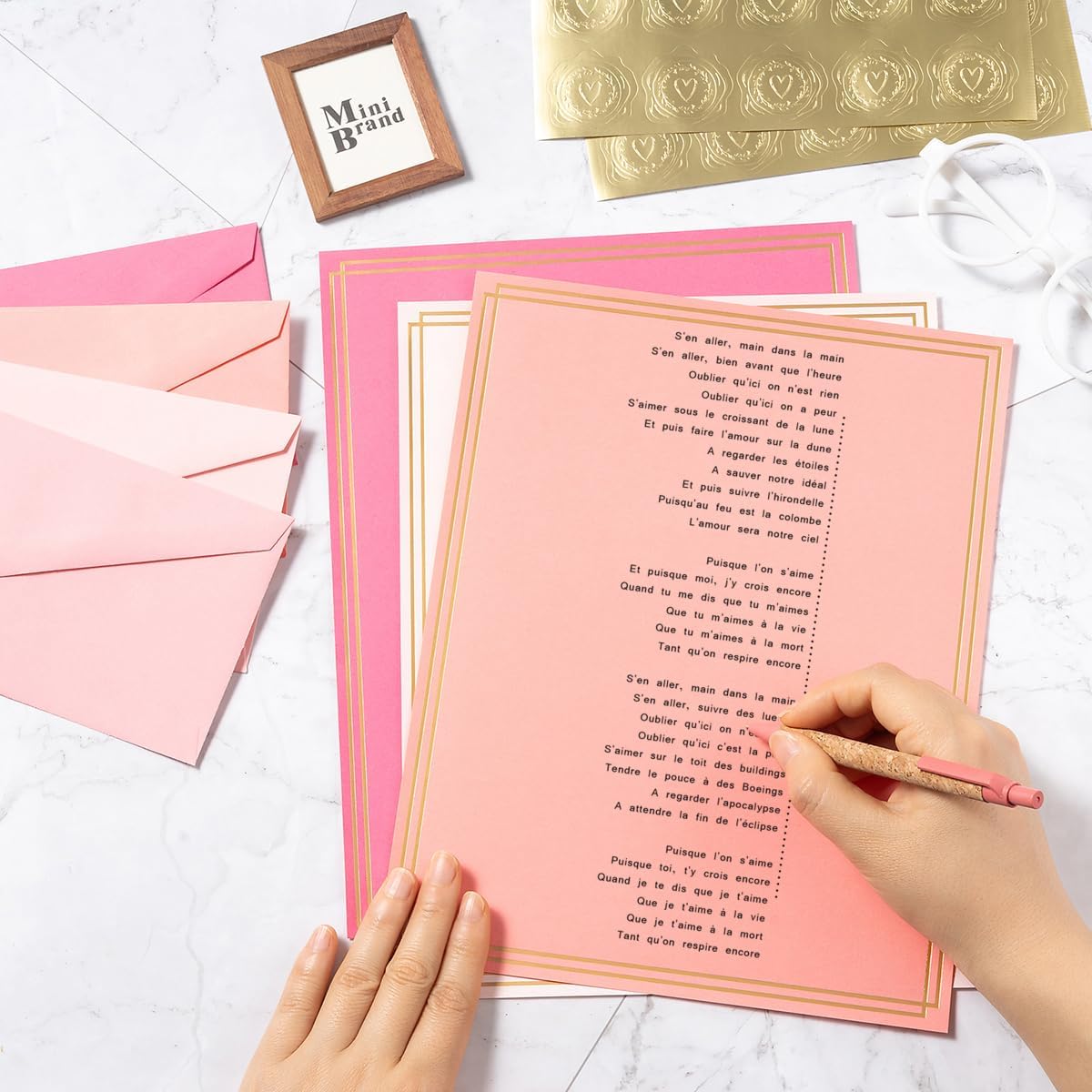 50 Pack Colored Stationery Set, 5 Colors #10 Business Envelopes, 50 Sheets 8.5x11 Paper Sheet and Gold Stickers for Office, Letters, Invitations (Pink) - Image 7