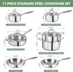 3 Ply Stainless Steel 11-Piece Cookware Set with Lids, Pots and Pans Kitchen Set, Non-Toxic, Induction, Oven, Dishwasher Safe, Professional Chef Quality - Image 3