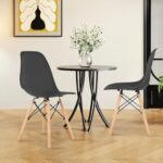 Athena Collection Dining Room Chairs Set of 2, Modern Plastic Kitchen Chairs Pre Assembled with Shell Shape and Wooden Legs, Side Seat for Dining Table, Kitchen, Black - Image 3