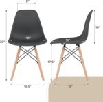 Athena Collection Dining Room Chairs Set of 2, Modern Plastic Kitchen Chairs Pre Assembled with Shell Shape and Wooden Legs, Side Seat for Dining Table, Kitchen, Black - Image 4