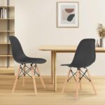 Athena Collection Dining Room Chairs Set of 2, Modern Plastic Kitchen Chairs Pre Assembled with Shell Shape and Wooden Legs, Side Seat for Dining Table, Kitchen, Black - Image 9