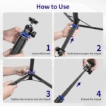 Selfie Stick Tripod for Gopro Camera, 62" Extendable Tripod Stand with 360° Ball Head 1/4" Screw, Portable Lightweight Camera Tripod for GoPro Max Hero 11 10 9 8 7 6 5 DJI OSMO Action Camera - Image 4