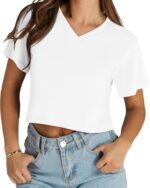 Womens Crop Tops Summer Baisc Tees V Neck T Shirts Casual Short Sleeve Cropped Top - Image 8