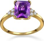 3.5ct Simulated Gemstone Ring 925 Sterling Silver 10x8mm Radiant Cut Sapphire|Emerald|Amethyst|Cubic Zirconia Ring Birthstone Rings for Mothers Valentines Thanksgiving Day Size 5-10 - Image 4
